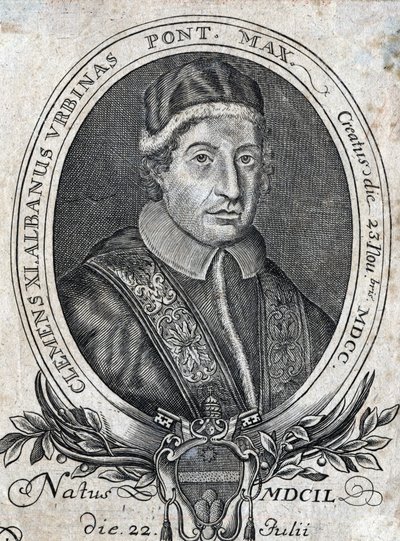 Portrait of Pope Clement XI (Gianfrancesco Albani) (1649 - 1721), 241st Pope. 18th century engraving by Unknown artist