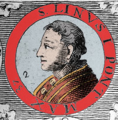 Portrait of Pope Linus (San Lino), bishop of Rome and successor of Peter. 1st century. Engraving of 19th century. by Unknown artist