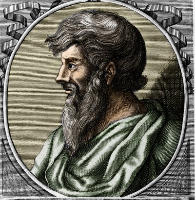Portrait of Pythagoras (ca. 570 - around 480 BC), Greek mathematician and philosopher. Engraving of the 18th century by Unknown artist