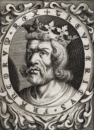 Portrait of Thierry I (? - 533), King of Austrasia. 18th century engraving by Unknown artist