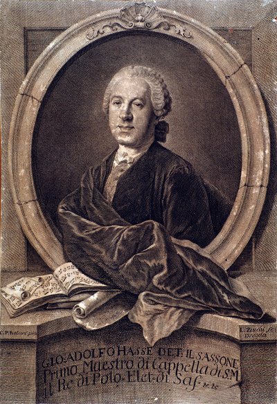 Portrait of English composer Johann Adolf Hasse (1699-1783) (engraving) 18th century. Bologna, Civico Museo Musico by Unknown artist