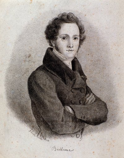 Portrait of Italian composer Vincenzo Bellini. Engraving. 19th century by Unknown artist