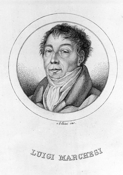 Portrait of the Italian castrato Luigi Marchesi also known as Marchesini. Engraving of the 19th century. by Unknown artist