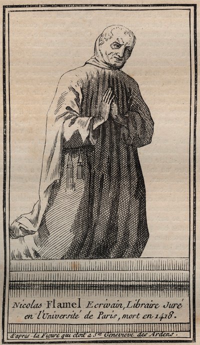 Portrait of the French alchemist Nicolas Flamel (1330-1418) - Engraving - Portrait of English alchemist Nicolas Flamel - Engraving Private collection by Unknown artist