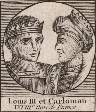 Portraits of Louis III (863/65-882) King of the Franks between 879 and 882 and Carloman II (866-884), King of the Franks from 879 to 884 - engraving from 
