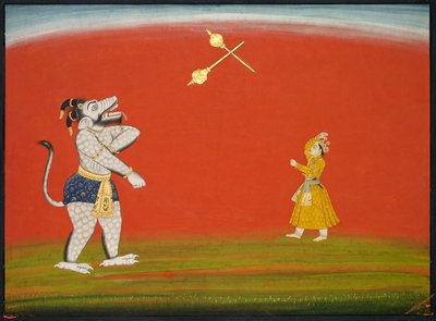 Pradyumna and Samvara Fight with Maces: Leaf from the "Large Basohli Bhagavata Purana" by Unknown artist