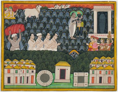 Pratham Milan, Shrinathji revealing himself to Vallabhacharya on Mount Govardhan by Unknown artist
