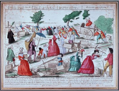 Preparation at the Champs de Mars of the feast of July 14 - engraving by Unknown artist