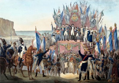 Presentation of the Legion of Honour by Napoleon Bonaparte in the Terlincthum valley in Boulogne (16 August 1804). Engraving - Paris, Musee de l