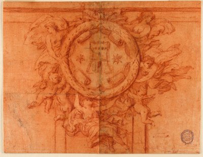 Project for a Wall Decoration (Female Figures and Putti Support a Circular Medallion with Coat of Arms) by Unknown artist