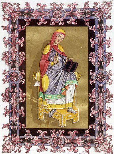 Radegonde (ca. 520-587), Queen of France, Wife of Clotaire I. Chromolithography of the 19th Century Based on Illumination by Unknown artist