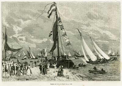 Regattas on Lake Sneek (Netherlands). Engraving to illustrate the story 