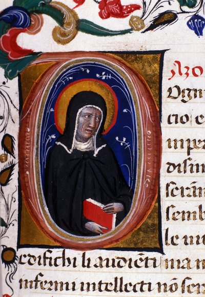 Representation of Saint Claire of Assisi, founder of the religious order of the Clares. Miniature from a 15th century manuscript by Unknown artist