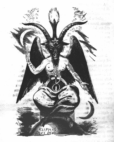 Representation of the Baphomet: a monster with a goat head and a woman