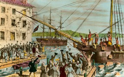 Representation of the Boston Tea Party: during the United States War of Independence: revolt of American settlers (of British origin) against taxes imposed by the English Parliament on the tea and other foodstuff by Unknown artist