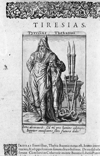 Representation of the Greek seer of Thebes Tiresias. Plate from 