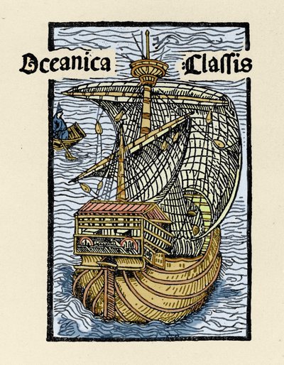 Representation of the caravel Santa Maria by Christopher Columbus (engraving from 