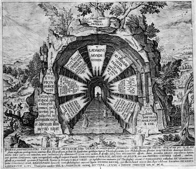 Representation of the entrance of the House of Mysteres, symbolic of eternal life. Engraving of the 