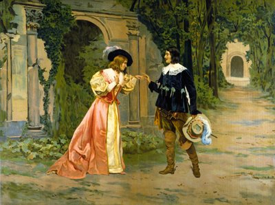 Representation of the exchange of the ring between Edgar and Lucia in Act I of the opera 