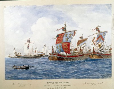 Representation of the fleet of William the Conqueror in the 11th century, ships of war, commerce, passenger transport by Unknown artist