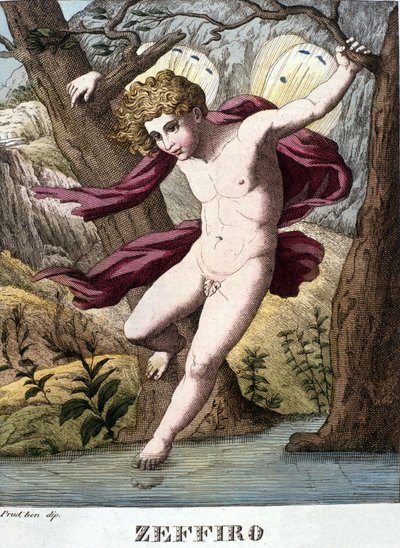 Representation of the wind god Zephyr. Plate taken from Dictionary of mythology 1888 by Unknown artist