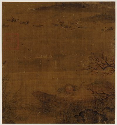 River Scene: A Man Asleep in a Boat - Ducks Swimming By by Unknown artist