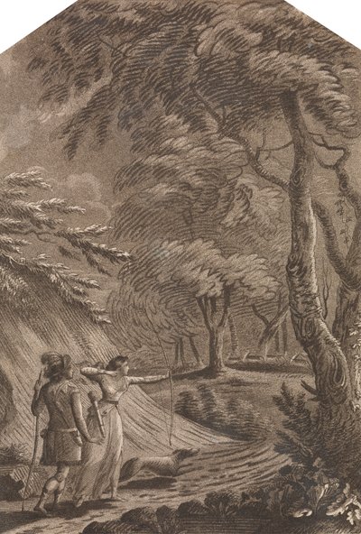 Robin Hood and Clarinda Hunting Deer in a Wooded Landscape by Unknown artist