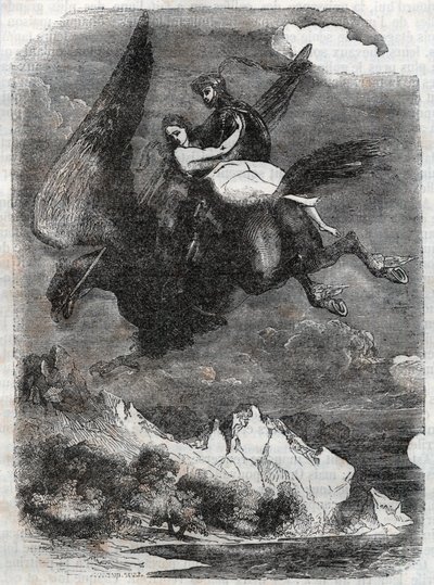 Roger and Angelica on the hippoclaw - engraving from 1851 from 