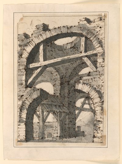 Rough Stone Arches Strengthened by Wooden Beams by Unknown artist