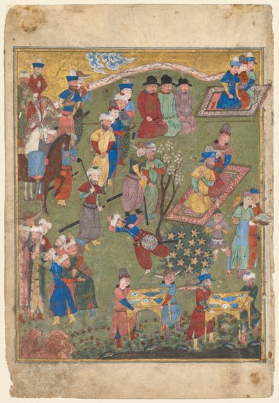 Royal Reception in a Landscape, left folio from the double frontispiece of a Shahnama (Book of Kings) of Firdausi by Unknown artist