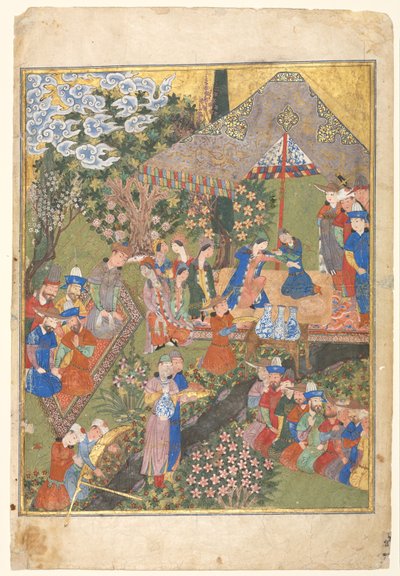 Royal Reception in a Landscape, right folio from a double-page frontispiece of a Shahnama (Book of Kings) of Firdausi by Unknown artist