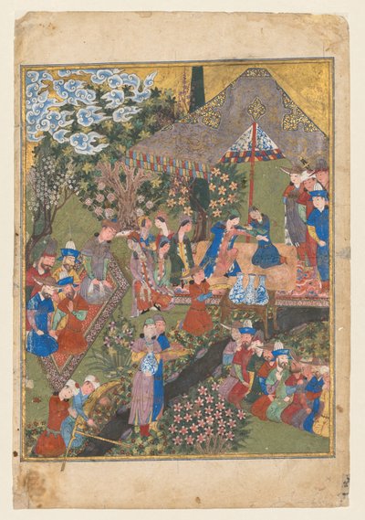 Royal Reception in a Landscape, right folio from the double frontispiece of a Shahnama (Book of Kings) of Firdausi by Unknown artist