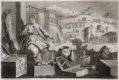 Royaumont Bible, New Testament: Madness of Wealth or The Parable of the Rich Man. Jesus Christ speaks against the vanity of a rich man, who applauded himself in his great possessions, and died the next night. Illustration from 1811. by Unknown artist