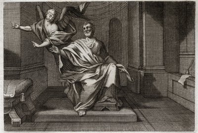 Royaumont Bible, New Testament: The Evangelist Saint Matthew with the Angel. Illustration from 1811. by Unknown artist