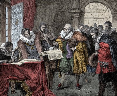 Rudolf II grants the Letter of Majesty in 1609 (religious freedom to the Kingdom of Bohemia) by Unknown artist