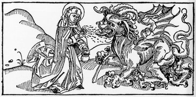 Saint Martha and the Tarasque - Engraving from “Leben der Heiligen - Sommerteil” (The Book of the Saint) by Jacobus (James) of Voragine (1228-1298). Lubeck 1488 by Unknown artist