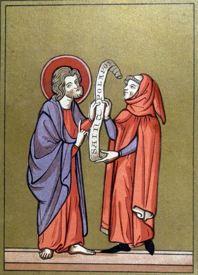 Saint Paul receiving his mission from Christ - from 13th century document by Unknown artist