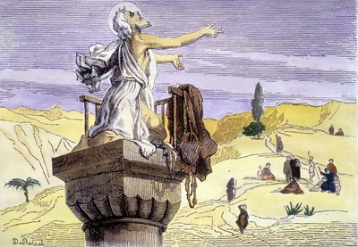 Saint Simeon the Stylite preaching on a column by Unknown artist