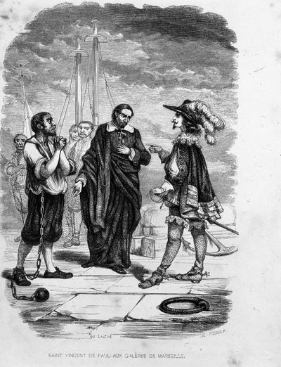 Saint Vincent de Paul interceding in favor of a convict with an officer at the galleys of Marseille - in 