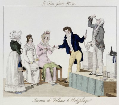 Saltimbanque: Jacques de Falaise the polyphage (he swallows anything, live animals...) - in Le Bon genre, early 19th century by Unknown artist