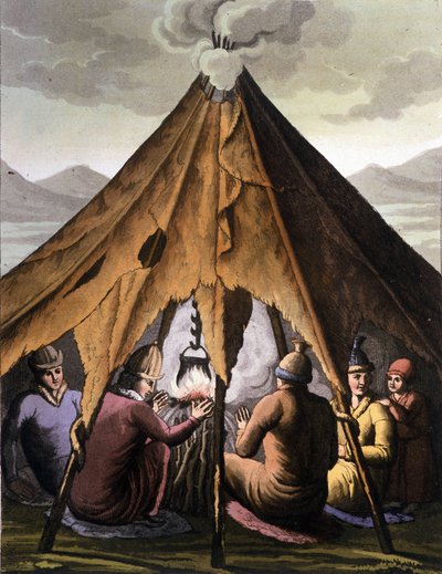 Sami People Around a Fire Under a Tent by Unknown artist