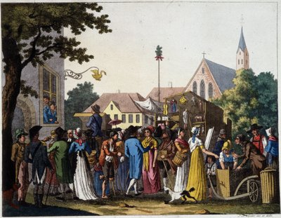 Scene of walking in the 18th century - engraving by Unknown artist