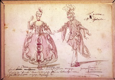 Scenography: drawing of costumes for the pastoral 