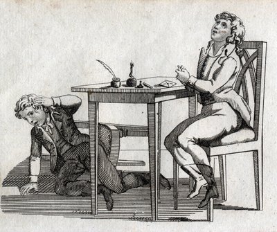 Schoolers have a table with inkcrib. Engraving late 18th century. Private collection. by Unknown artist