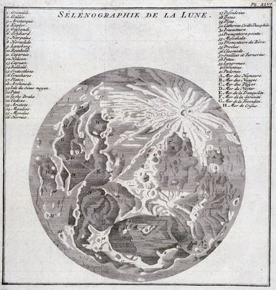 Selenography of the Moon - in “Historical Journey of South America done by Order of the King of Spain by Don George Juan and Don Antoine de Ulloa”, T.2, at C.A. Jombert, Librairie du Roi, Paris by Unknown artist