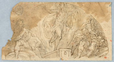 Semi-circular Figural Scene with Central Figure Possibly Ascending by Unknown artist