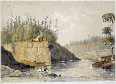 Settlers in Canada Fishing in a River - in Sketches on the Nipisaguit a River of New Brunswick in America by William Hickman, ed. Halifax by Unknown artist