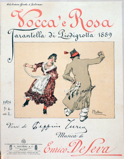 Sheet Music Cover of the Tarantella Vocca e Rosa by Enrico de Leva by Unknown artist