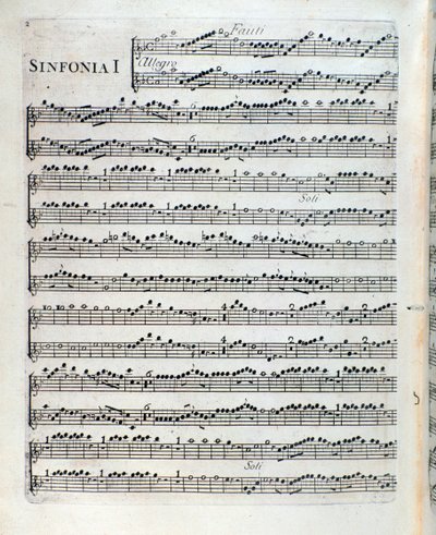 Sheet music for the flute in the first symphony of Sei sinfonie a piu strumenti op. 5 by Francois Joseph Gossec by Unknown artist