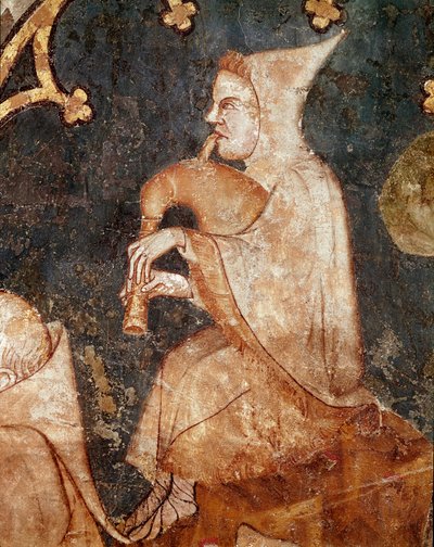 Shepherd Blowing in a Bagpipe. Detail. 14th century fresco. From Olite (Navarre). Museum of Navarre, Pamplona by Unknown artist